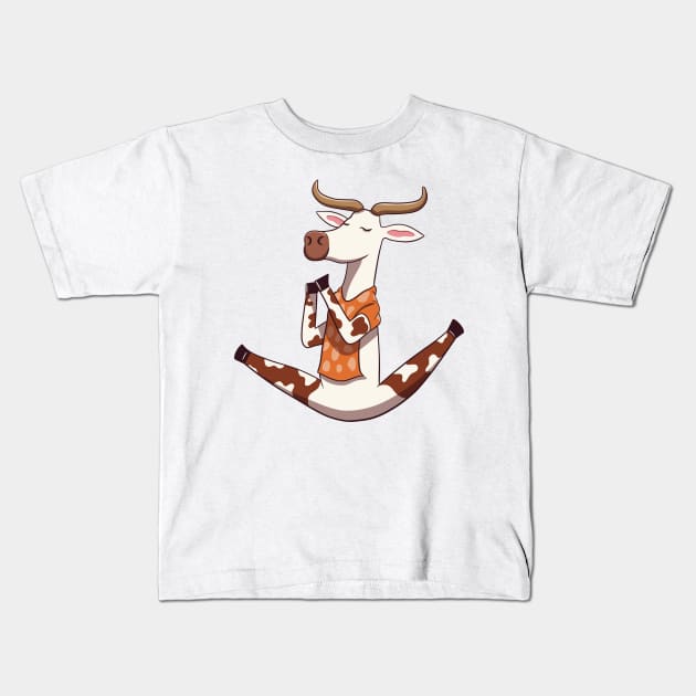 Funny cow doing yoga Kids T-Shirt by micho2591